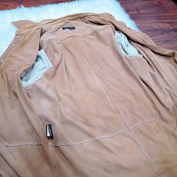 Bullock & Jones Mens Medium Suede Button-Up Shirt In Tan With Double Flap Pocket - Picture 15 of 16